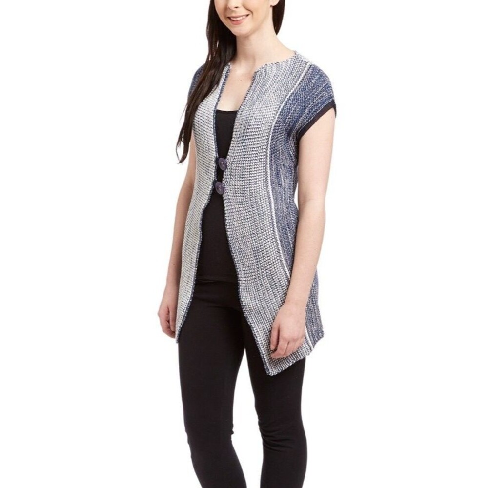 NICOLE SABBATTINI Navy White Knit‎ Vest Women's Medium Sleeveless Sweater